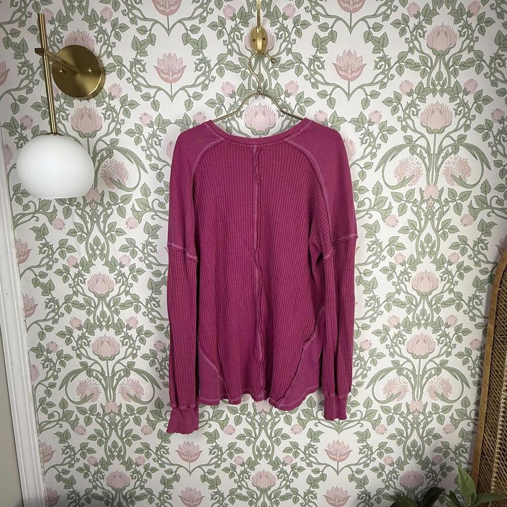 Sundance Pink Raw Seam Waffle Knit Thermal Long Sleeve Tunic Top - Size - Large - Picture 3 of 6